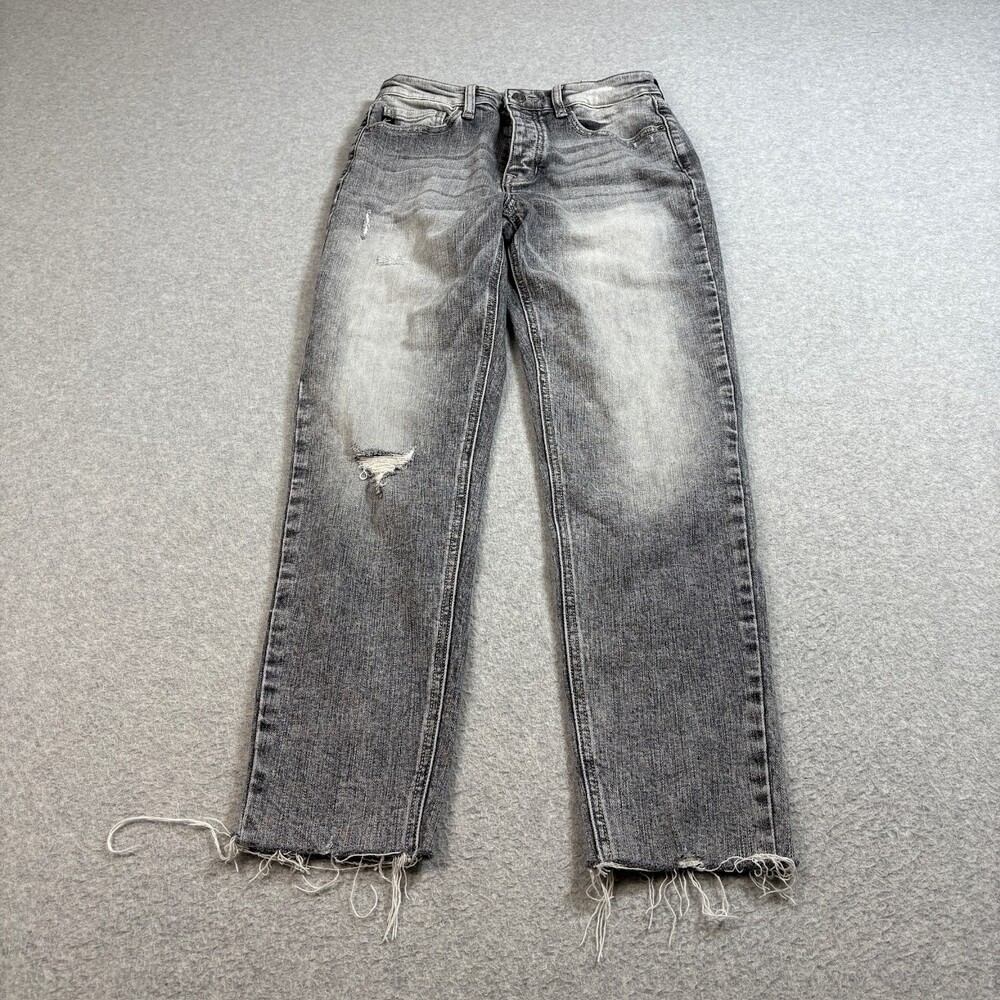 Kancan Jeans Women 7/27 Faded Black Ankle High Rise Denim Distressed Raw Hem